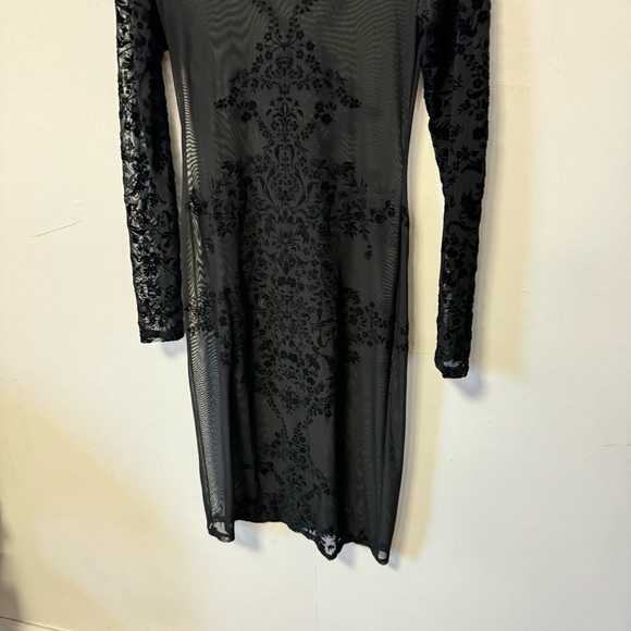 Vintage Whimsigoth Sheer Black Dress Velvet Burnout LBD Cocktail Womens Medium - Picture 7 of 13